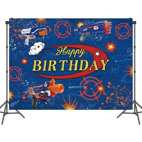 Cool Boy Flying Guns Game Blue Space Birthday Theme Backdrop Children Party Decoration Kids Photography Background Vinyl Banner
