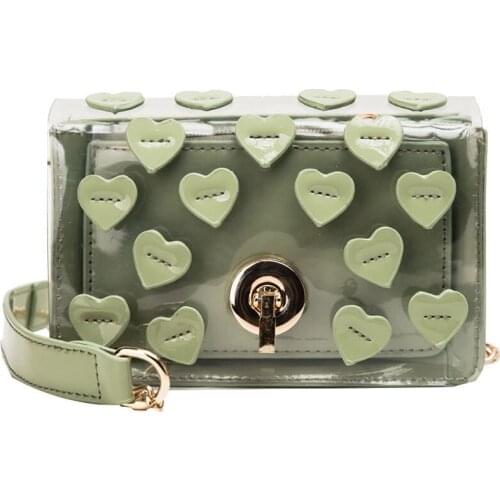 Heart-shaped Transparent Bag For Women Handbag Small Chain Crossbody Bags Ladies Beach Bags Mini PU Leather PVC Messenger Bag