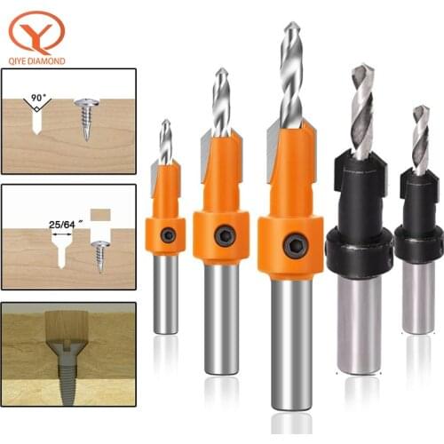 QIYE HSS Woodworking Countersink Router Bit 7 8mm/10mm Shank Round Set Screw Extractor Remon Demolition For Wood Milling Cutter