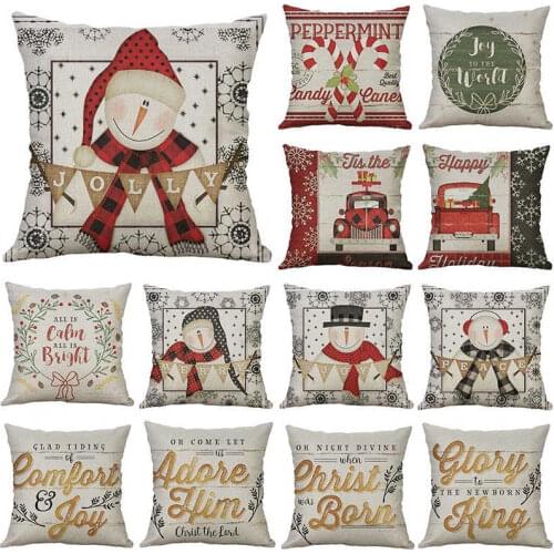 Christmas Snowman 18" Printing pillow case Home Car Sofa Decor Cotton Linen Cushion Cover