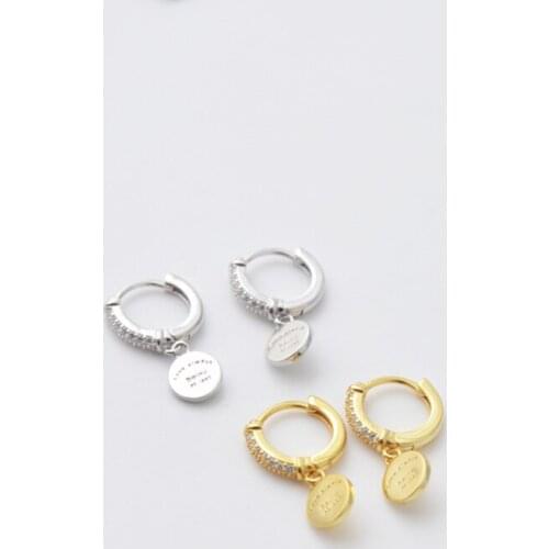 925 sterling silver earring ear buckle Wafer smiley short drop earring ear ring simple cute trend girl women silver ear jewelry