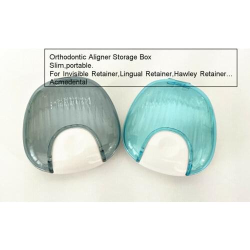 Grey+Blue Dental Invisible Brace Retainer Clear Aligner Box Storage Case Slim