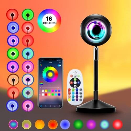 Smart Sunset Lights Projection Lamp Sunset RGB Night Light 16Color Bluetooth APP control LED Light for Home Room bar Decoration