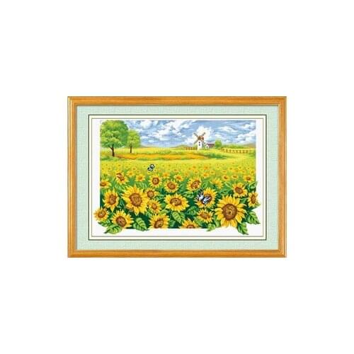Cross stitch Handmade 14CT Counted Canvas DIY,Cross-stitch kits,Embroidery #-Sunflower Field 74-54