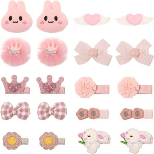 10pcs/Lot Cute Rabbit Hair Clips Cartoon Crown Flower Barrettes For Girls Children Handmade Hairpins Sweet Kids Accessories Gift