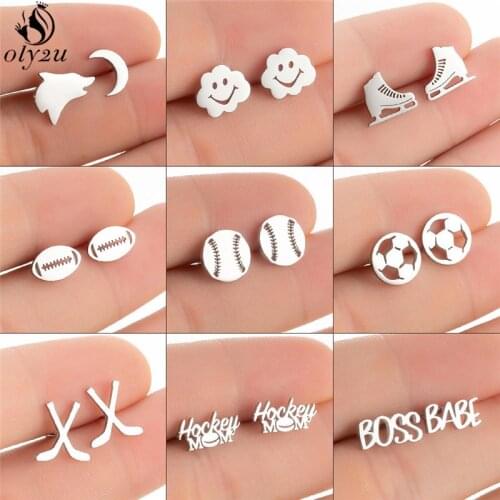 2021 Women Earings Minimalist Football Baseball Sports Stud Earrings for Female Cute BOSS BABE Letter Earing Jewelry Wholesale