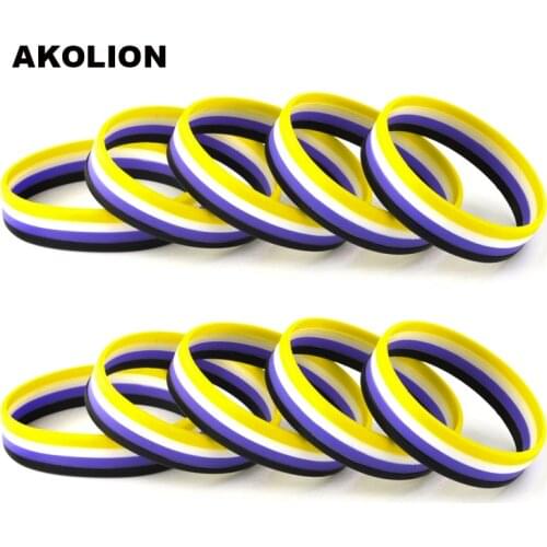 Gay Pride Nonbinary Pride Silicone Rubber Bracelets Gay Lesbian Wristband Jewelry 10pcs SLP-0008