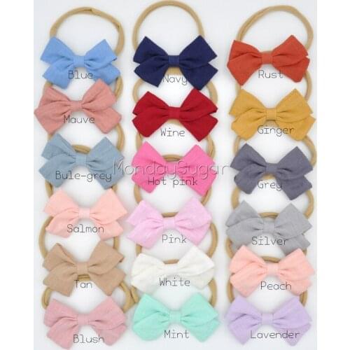 18pcs/lot 3.5inch Handtied Fabric Bow Headband Soft Nylon Hair Band For Infants Baby Hair Accessory