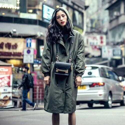 2019 Hot Sale High-end Customized Wind Even Cap Back Long Fund Windbreak Windbreaker Leisure Time Loose Coat Autumn Suit-dress