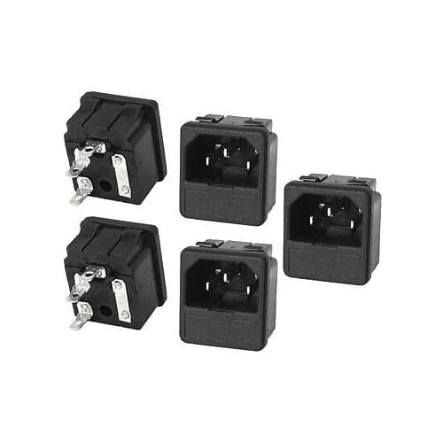 5 Pcs Panel Mounted 3 Pin C14 Inlet Male Power Plug 10A AC 250V