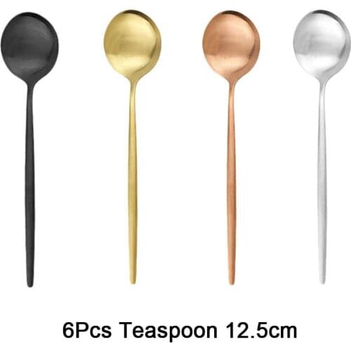 6Pcs Matte Colorful Tea Spoon Dessert Ice Cream Stainless Steel Spoons Stirring Coffee Spoon Kitchen Accessories Flatware