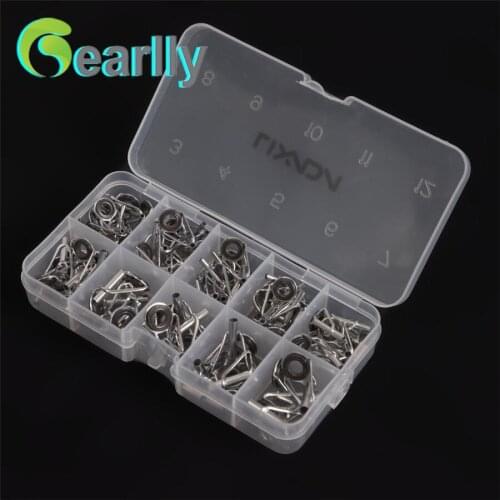 80Pcs Fishing Rod Guide Guides Tip Set Repair Kit DIY Eye Rings Different Size Stainless Steel Frames with Fish Box
