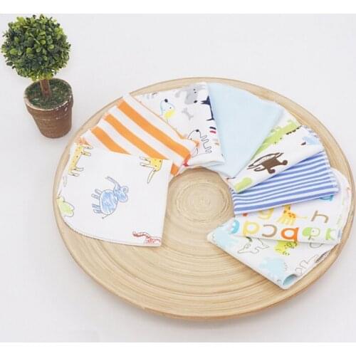 H19 Free Shipping Baby Essential Small Scarf Handkerchief / Feeding Napkin Soft Cotton Cloth Cute Animal Color Bar Series 8pcs