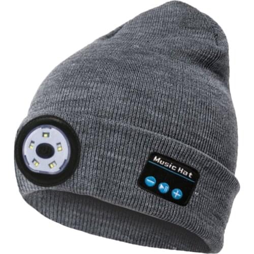 Bluetooth Beanie Hat with Light, LED Knitted Cap with Headphone, Musical Knitted Hat for Hiking and Camping