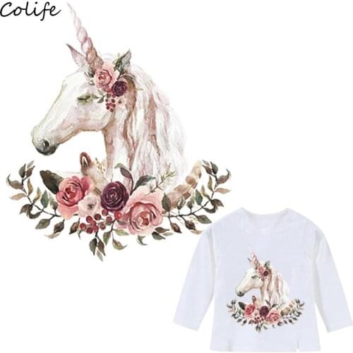 Boho Unicorn Iron-On Transfers Washable Parches Ropa T-Shirt Diy Decoration Easy Print By Household Irons Applique 20x23Cm