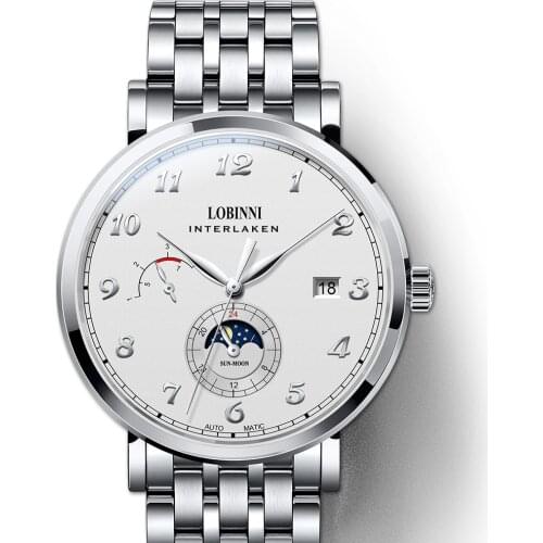 LOBINNI automatic watches for men,top luxury brand mens watch self wind mechanical wristwatch Switzerland clock sapphire fashion