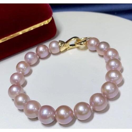 D331 Pearl Bracelet Natural 10mm Round Fresh Water Light Purple Pearls Bracelets for Women Presents