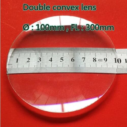 Double convex biconvex glass lens 100mm diameter 300mm focal length for physical optical Experiment