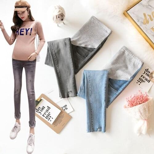 Maternity denim trousers spring and autumn pregnant womens denim trousers cropped trousers feet pants casual maternity wear