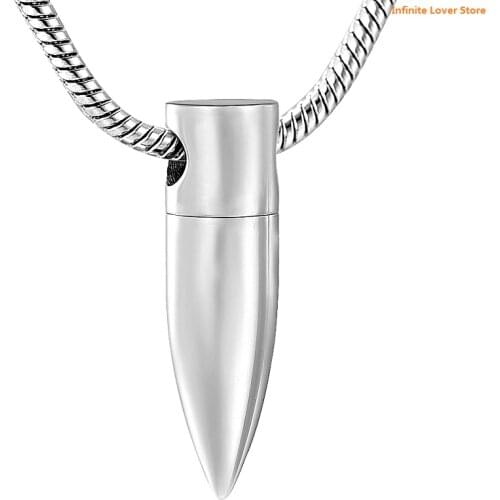 IJD11935 Stainless Steel Polish Bullet Charm Pendant Necklace Urn Ashes Memorial Keepsake Love Token Holder