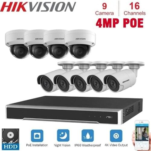 Hikvision 16CH CCTV Systeem 9PCS 4MP IP Camera Weerbestendige Security Camera 16CH NVR Dag/Nacht DIY Kit Video surveillance Syt