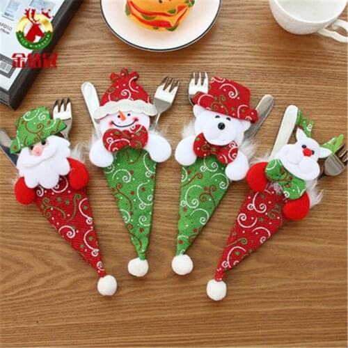 Christmas hat reindeer Christmas New Year pocket fork cutlery holder home party dinner decoration tableware