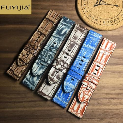 FUYIJIA Classic Universal Watchbands 20MM 22MM 24MM Custom Crocodile Leather Belt Top Brand Strap Handmade Alligator Watch Band