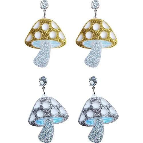 Trendy Gold Sliver Shiny Glitter Acrylic Mushroom Drop Earrings for Women Girl Long Dangle Earrings Brincos Pendant Punk Jewelry