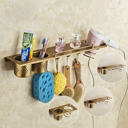 Wall Mounted Antique Copper Brushed Toothbrush Holder Kitchen Storage Rack Apppliance Holder Tools Holders Kitchen Organizer