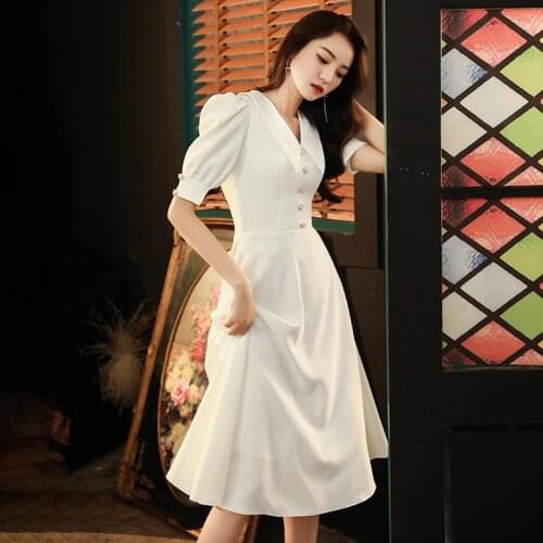 Novelty White Evening Party Dress Temperament V-neck Celebrity Banquet Dress Noble Slim Daily Dress Elegant Hostess Dress