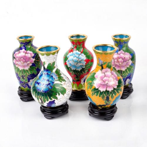 New 3" Chinese Handmade Vintage Cloisonne Small Vase Ornament Home Decoration Craft set 5pcs