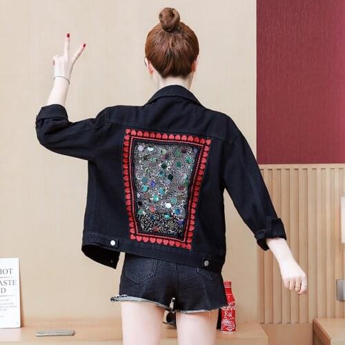 Autumn jacket woman jacket coat Harajuku style cropped denim jacket women embroidered jacket women bomber jacket women