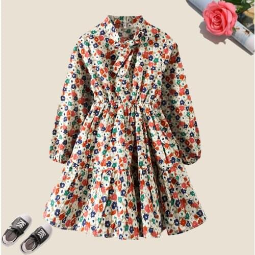 Kids Floral Dresses For Girls Ball Gowns Full Sleeve Girls Dresses Spring Autumn Bottoming Dresses Vestido Menina 2 4 6 8 10 12Y