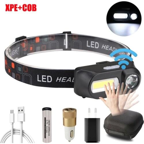 Portable XPE+COB LED Headlight Mini Flashlight Light Waterproof USB Rechargeable Outdoor Camping Hiking Night Light