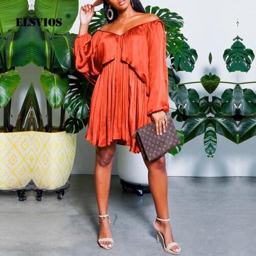 Casual Chiffon Womens Dress Summer 2021 Sexy Off Shoulder Elegant Dress Solid V Neck Lantern Sleeve Loose Elastic Party Dresses