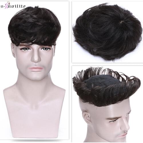 S-noilite 4Inch Men Toupee Human Hair Replacement System Hair Clip Hairpiece 16x19cm 35g Clip In Hair Extensions Male Hair Wig