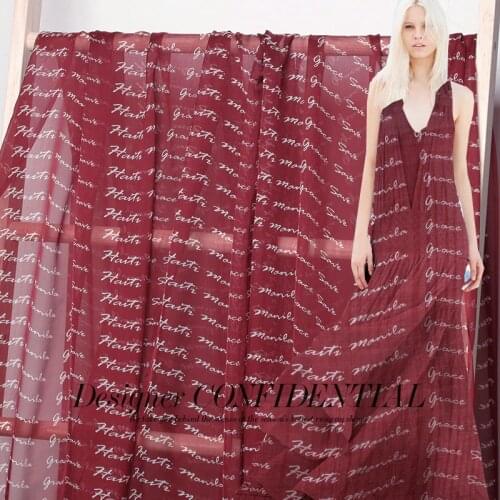 The Cloth 6momme Silk Chiffon Red Words Printed 100% Silk Materials Summer Dress DIY clothes fabrics Freeshipping