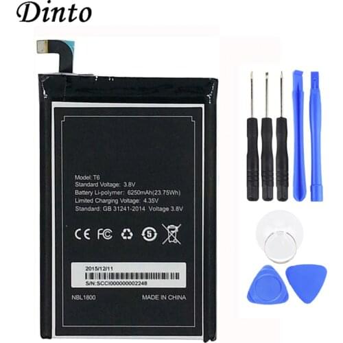 Dinto 6250mAh HT6 T6 Replacement Li-polymer Cell Phone Battery with Tools for Homtom HT6 for DOOGEE T6 pro T6 Smart Phone