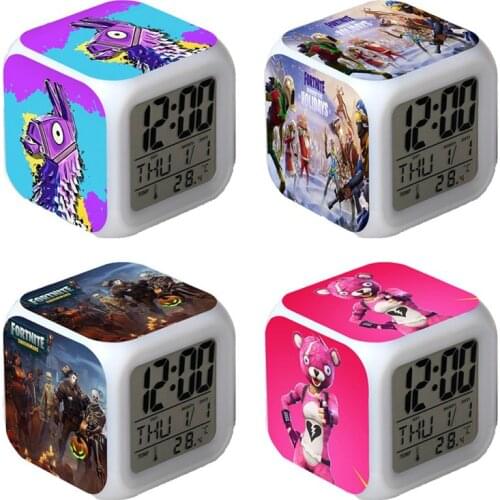 Alarm Clock Fortnite LED Table Clock Game Colorful Glowing Digital Clock Fortress Night Mini Kids Desk Home Decor Living Room