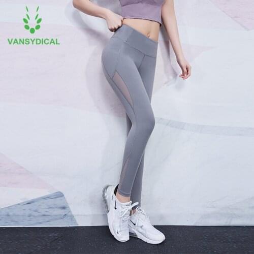 Vansydical High-Waist Mesh Sexy Yoga Leggings Women Breathable Slim Hip Up Gym Tights Tummy Control Workout Sports Leggings