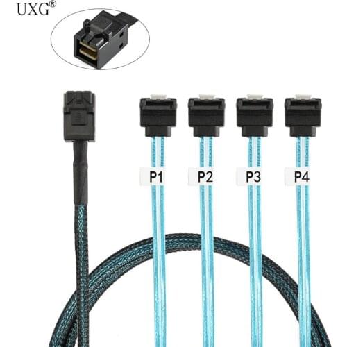 Internal Mini SAS SFF-8643 Host to Angled 4 SATA Target Hard Disk 6Gbps Data Server Raid Cable 1m