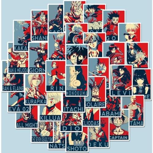 50pcs/pack Anime Poster Graffiti Stickers For Water Cups Toys Luggage Skateboards Waterproof PVC Graffiti Stickers