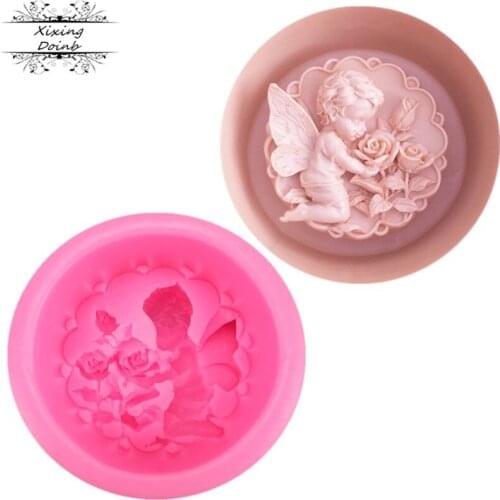 DIY cake baking silicone fondant mold boy Angel Flower shape silicone handmade soap mold