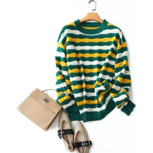 High Quality100% Cashmere Womens New Arrival Sweaters Jersey De Mujer Invierno New Years Sweater for Women Striped High Street
