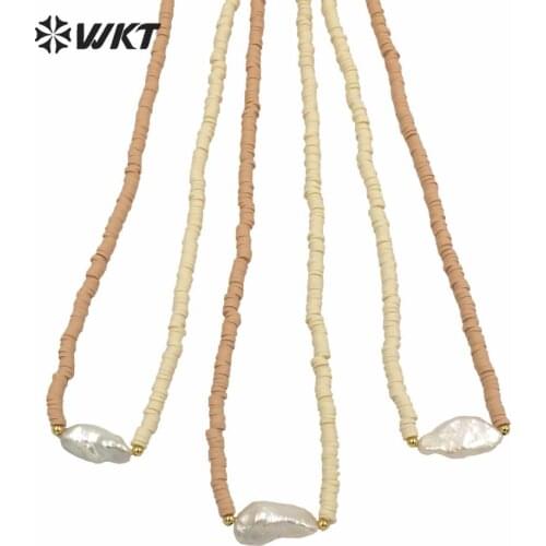 WT-JN130 Wholesale New Design Spacer Beads Chain Women Jewelry Pearl Necklace Luxury Gift 16inch Resin Necklace