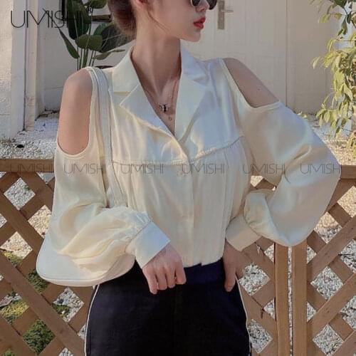 Off-Shoulder Lantern Long-Sleeved Womens Blouse Spring Fall 2021 New Korean Style Sexy Elegant Fashion Retro Holiday Clothing