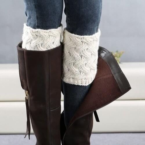 Women Leg Warmers Short Section Thick Acrylic Knitted Boot Cuffs Christmas Socks Cover Winter Hiking Camping Running Socks