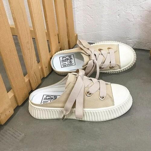 Womens Canvas Shoes 2021 Summer Korean Students Flat No Heel Cloth Shoes Ins Street Clapper Shoes Flat Shoes