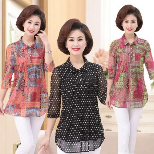 Women Tops and Blouses Print Chiffon Blouse Plus Size Shirt Wild 2021 Summer Half Sleeve Womens Shirts Female Clothes XY1