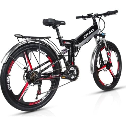 ZPAO 26 Inch Folding Electric Bicycle, 48V 10.4Ah Lithium Battery, 350W Mountain Bike, 5 Grade Pedal Assist, Suspension Fork